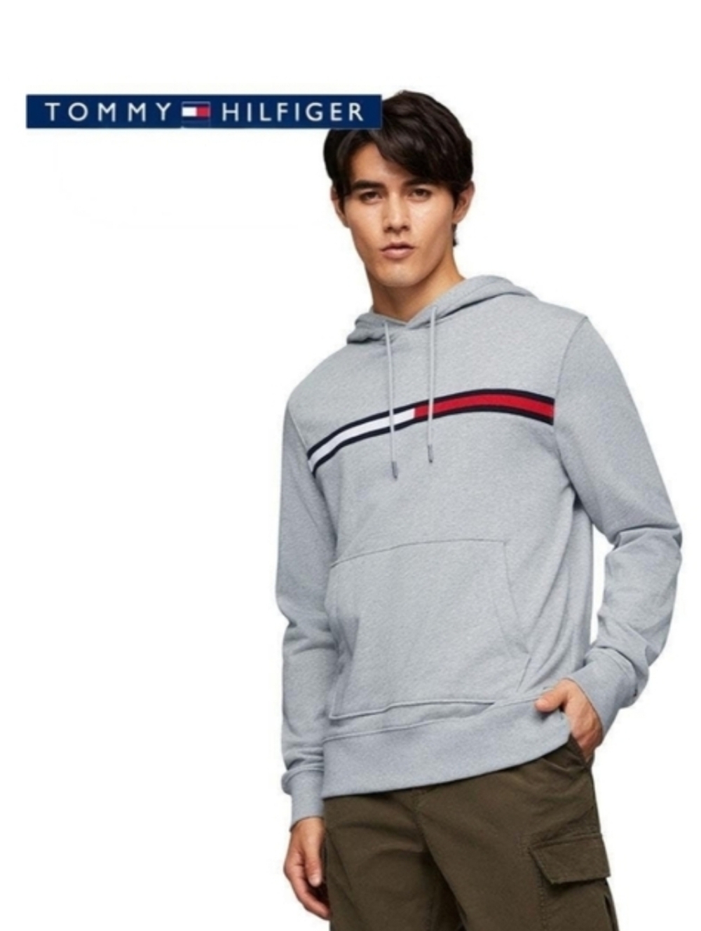Tommy Hilfiger Pullover Hoodie - Size Large Mens L - Grey